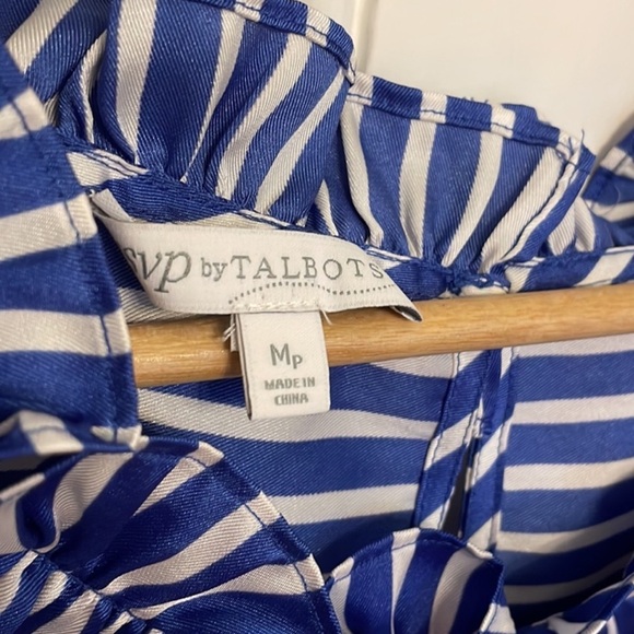 Talbots RSVP Blue & White Ruffle Neck Blouse. - Picture 5 of 11